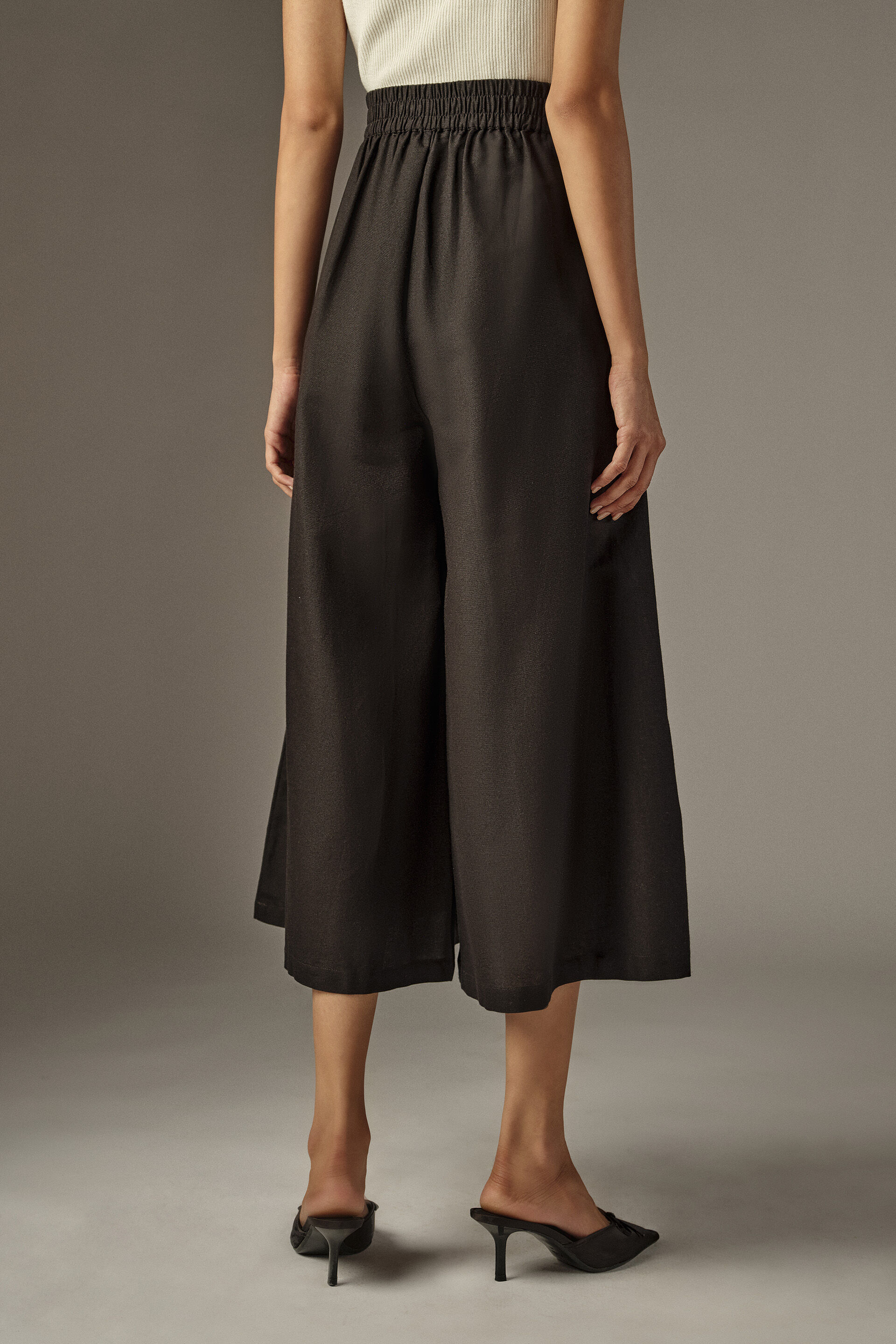 Flared Black Culottes, Black, image 4